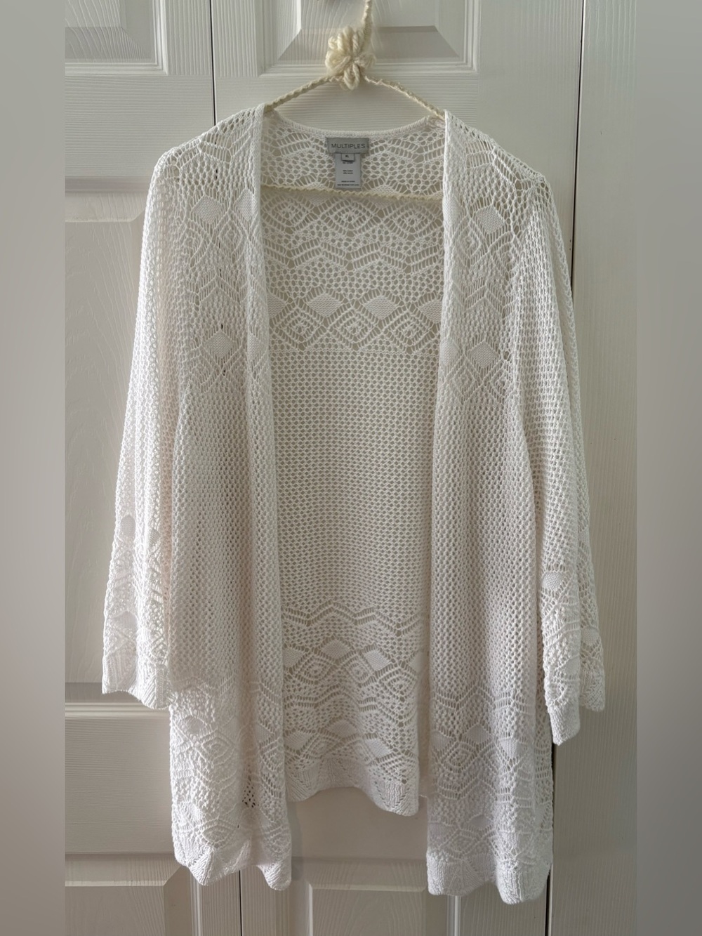 Multiples Open Knit Cardigan in White, Size XL